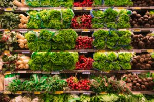 vegetables shelf in produce area of store