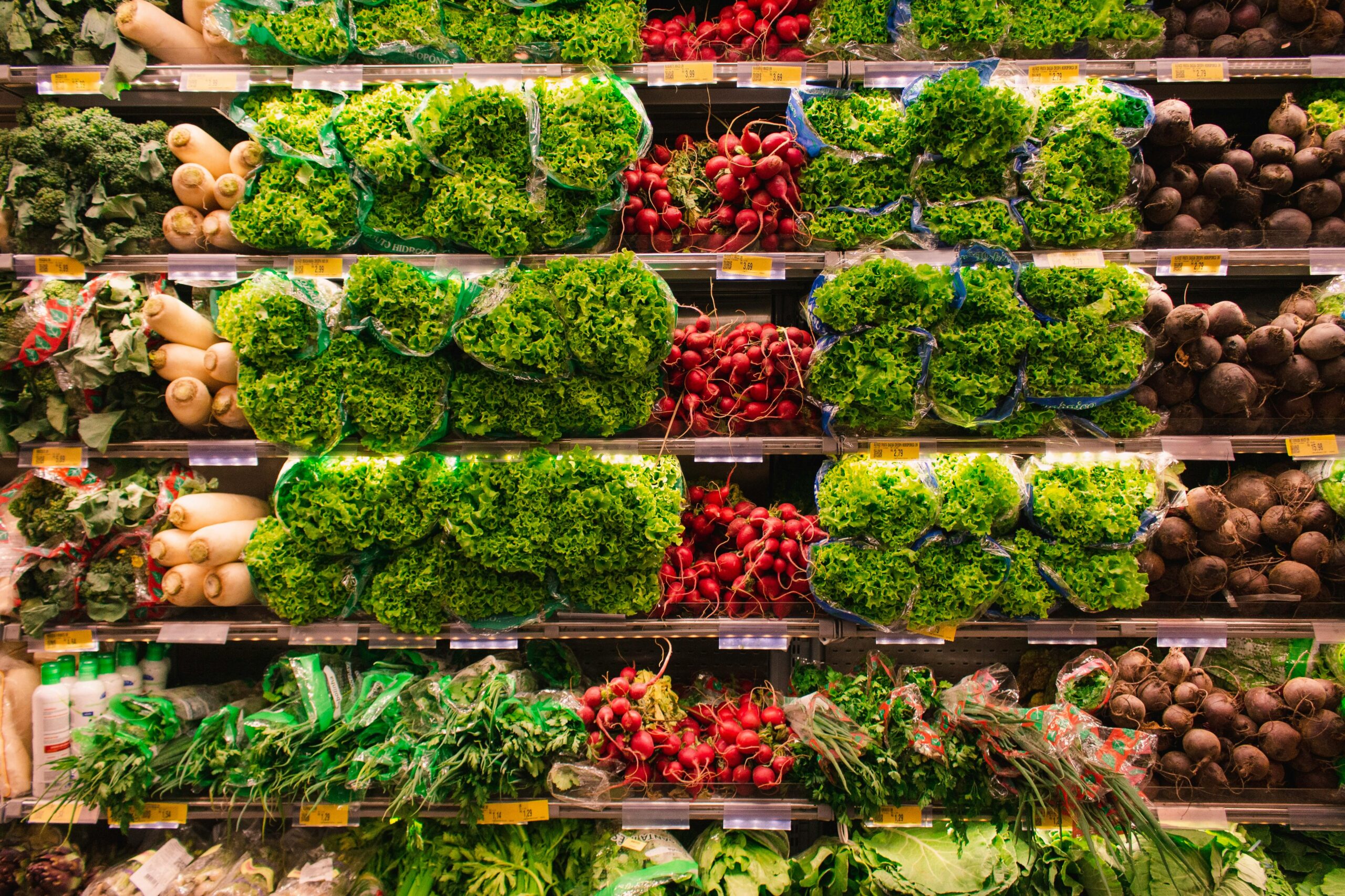 vegetables shelf in produce area of store